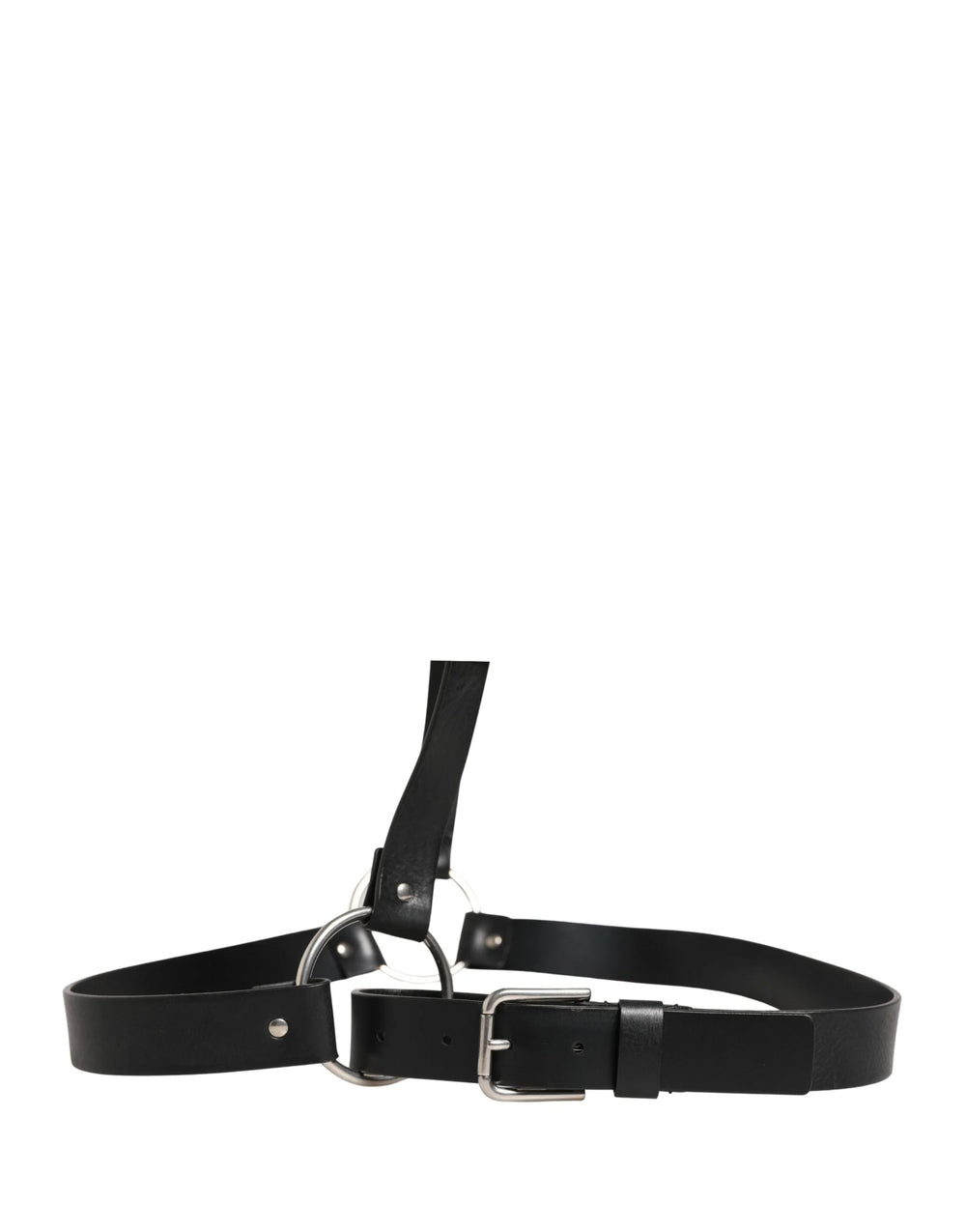 Cinturón de cuero con doble correa negra de Dolce & Gabbana con hebilla plateada - 140 cm / 56 pulgadas