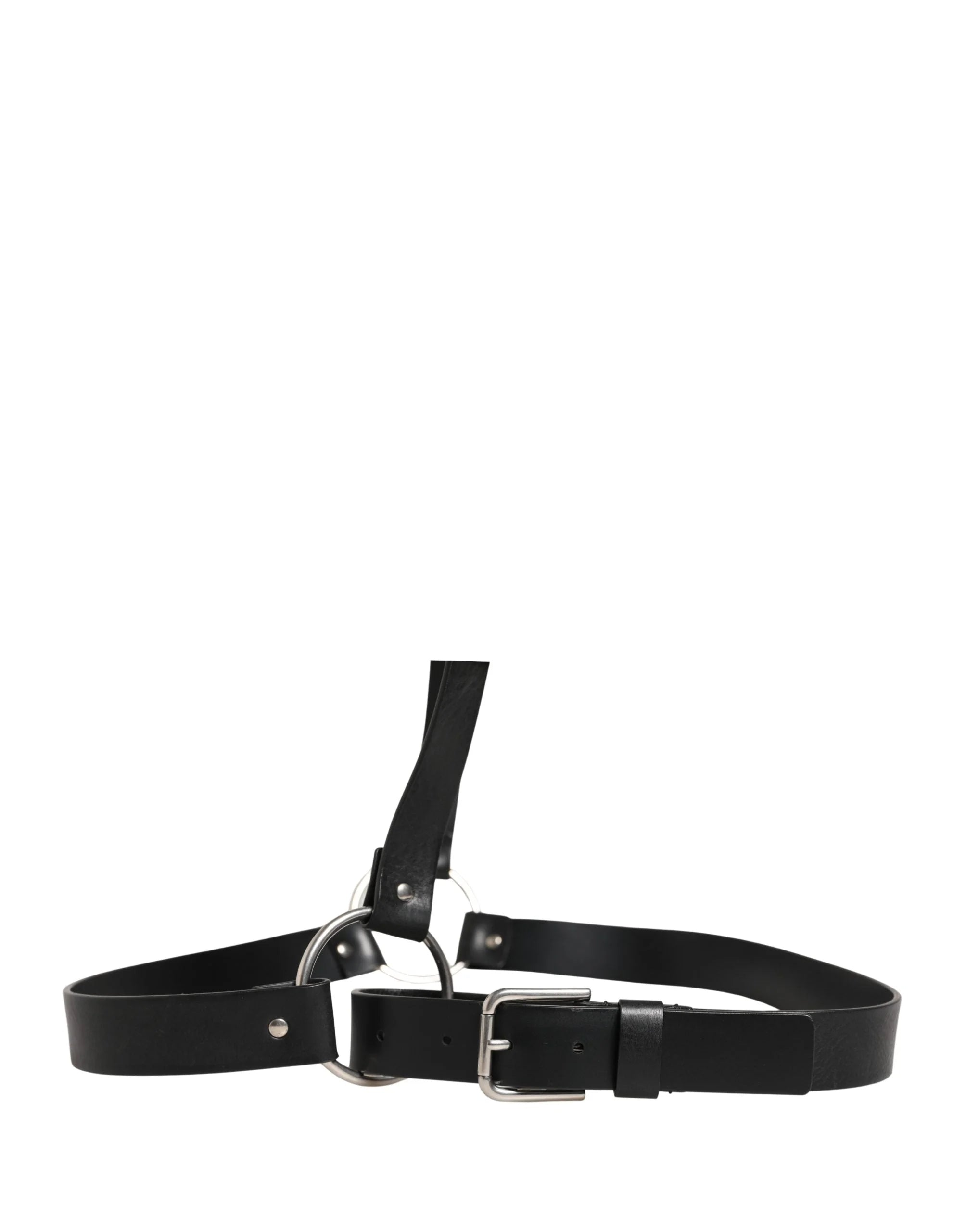 Dolce & Gabbana Black Double Strap Leather Silver Buckle Belt - 140 cm / 56 inch