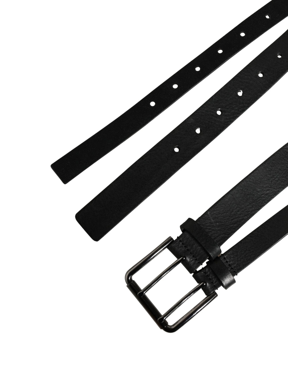 Dolce & Gabbana Black Double Strap Leather Silver Buckle Belt - 90 cm / 36 Inches