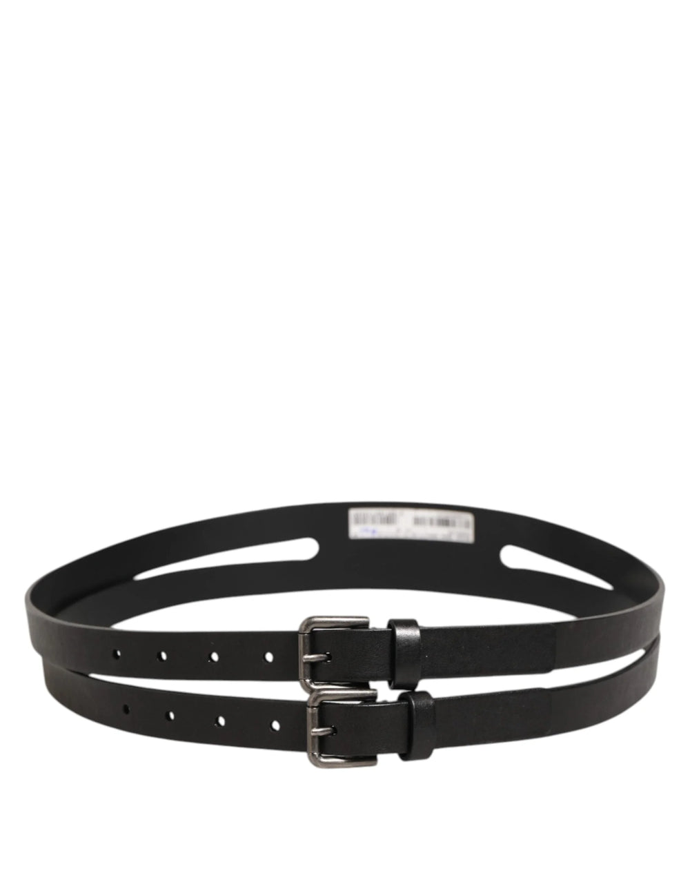 Dolce & Gabbana Black Double Strap Leather Silver Buckle Belt - 90 cm / 36 Inches - Belts