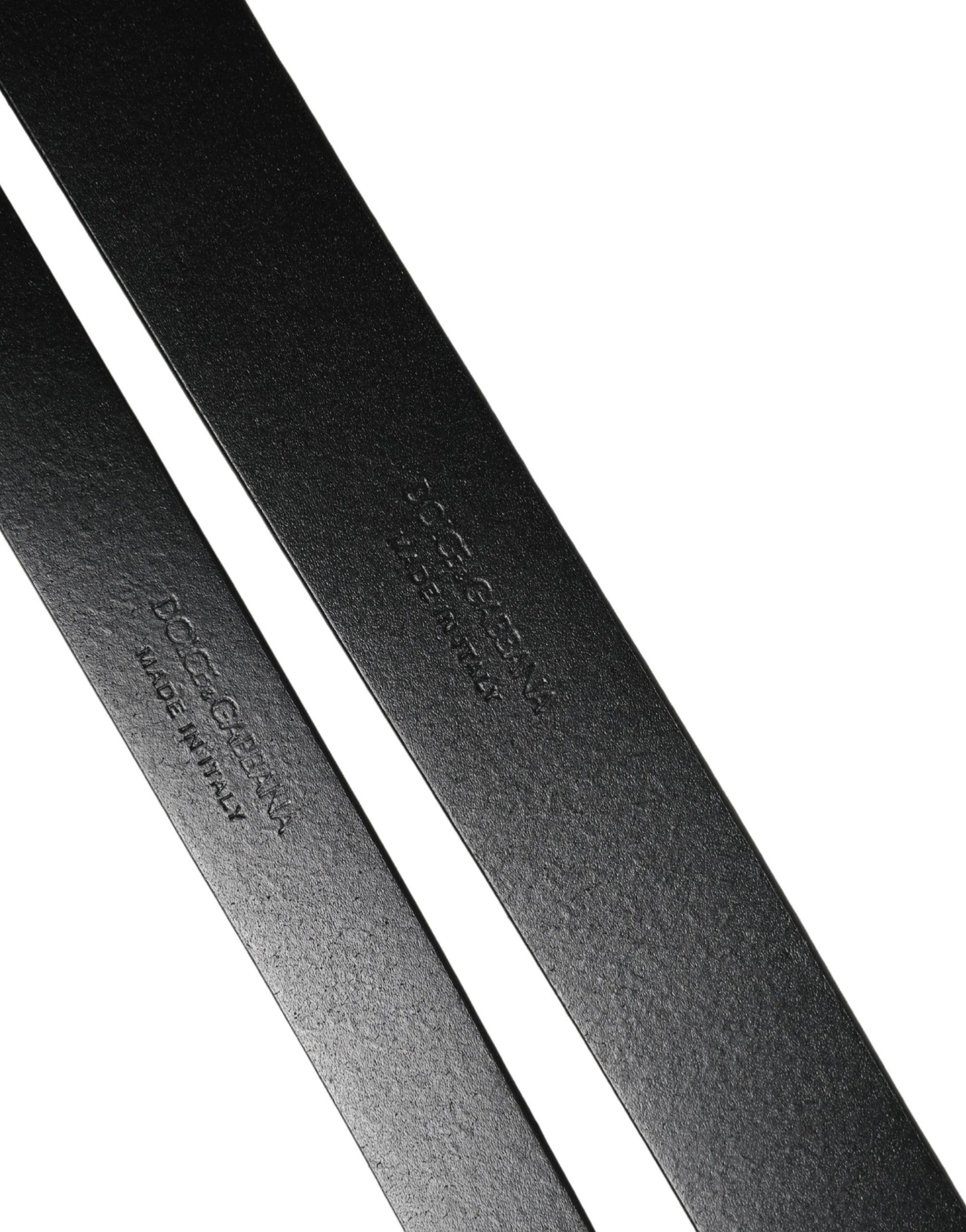 Dolce & Gabbana Black Double Strap Leather Silver Buckle Belt - 90 cm / 36 Inches