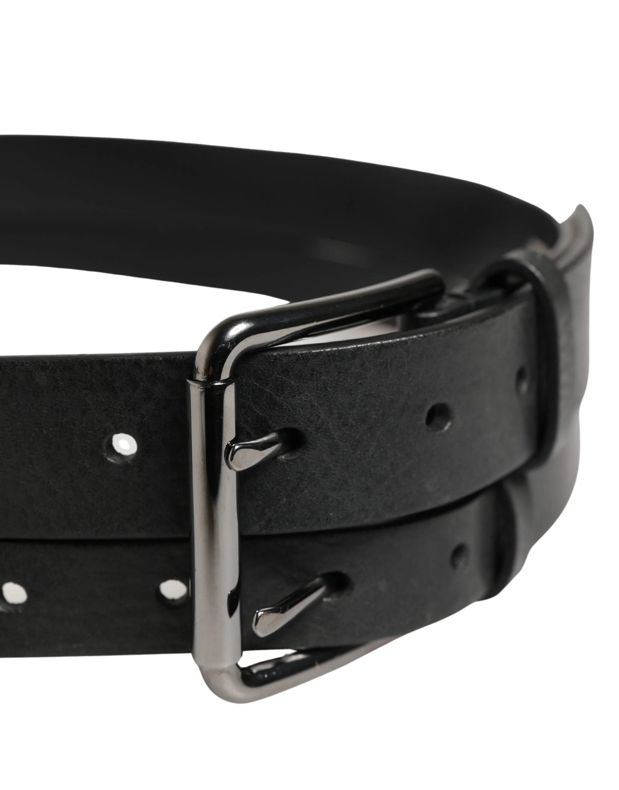 Dolce & Gabbana Black Double Strap Leather Silver Buckle Belt - 90 cm / 36 Inches