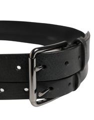 Dolce & Gabbana Black Double Strap Leather Silver Buckle Belt - 90 cm / 36 Inches