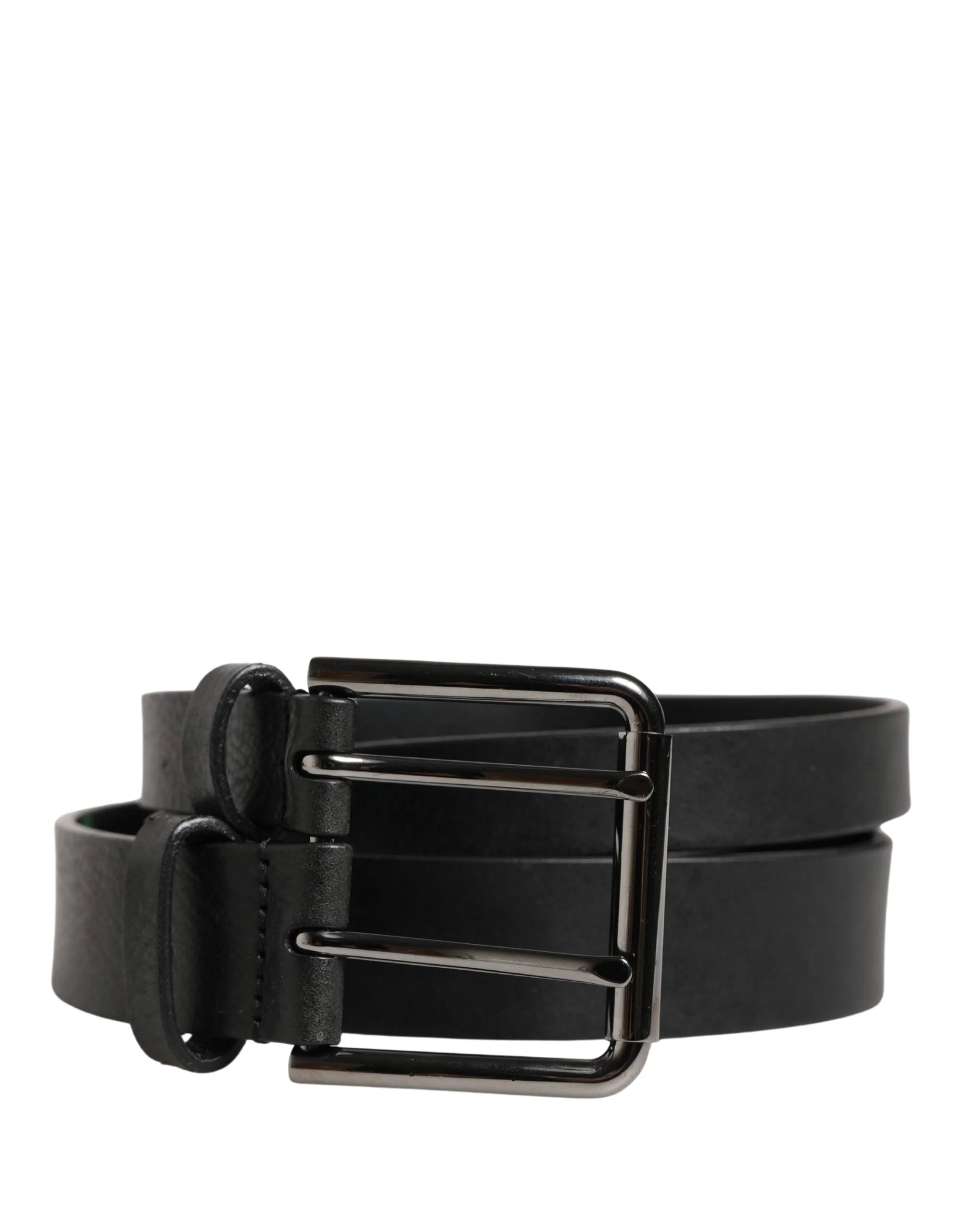 Dolce & Gabbana Black Double Strap Leather Silver Buckle Belt - 90 cm / 36 Inches