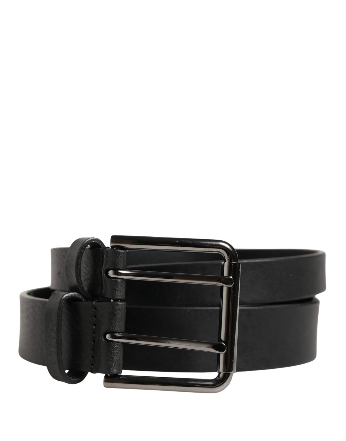 Dolce & Gabbana Black Double Strap Leather Silver Buckle Belt - 90 cm / 36 Inches