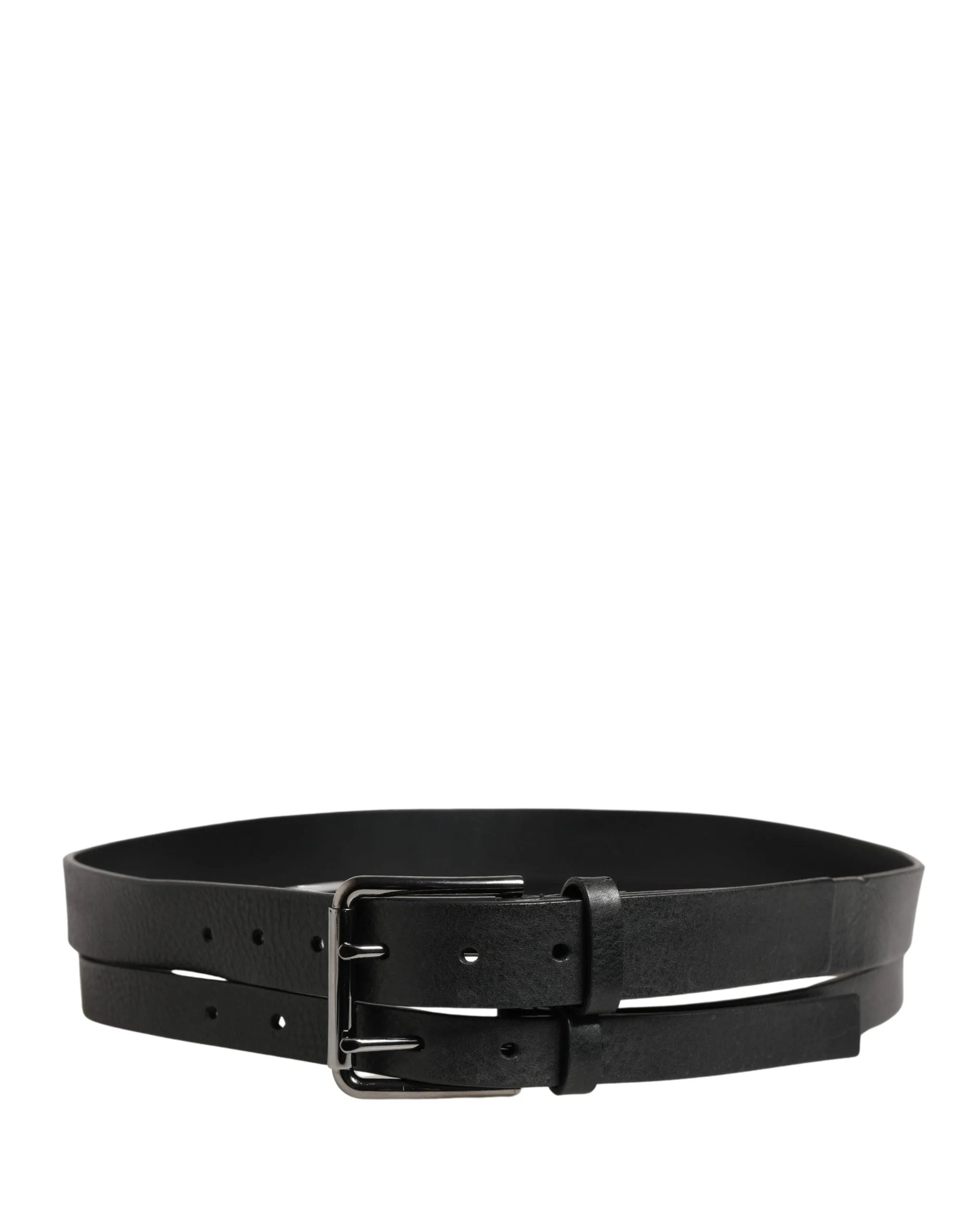 Dolce & Gabbana Black Double Strap Leather Silver Buckle Belt - 90 cm / 36 Inches