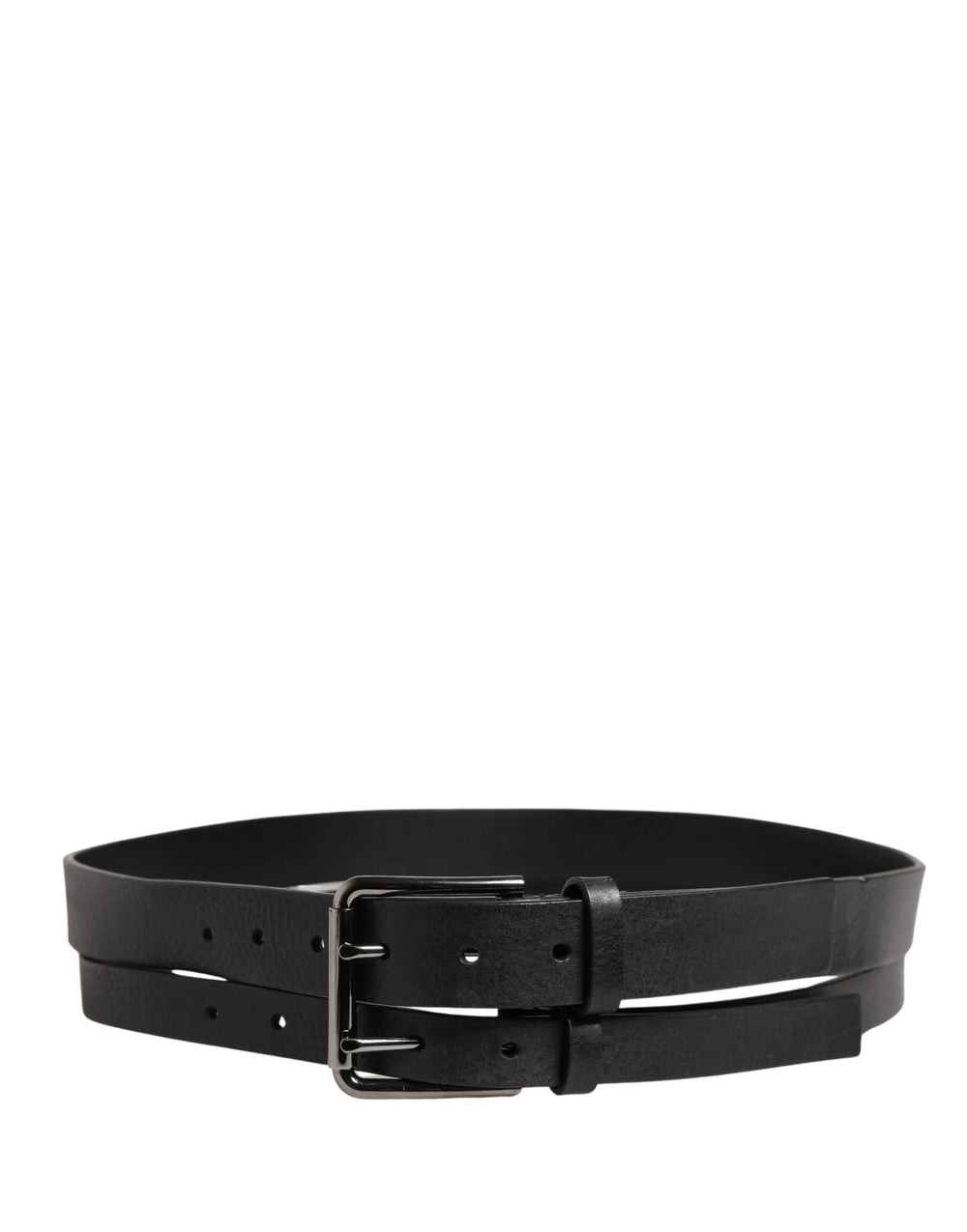 Dolce & Gabbana Black Double Strap Leather Silver Buckle Belt - 90 cm / 36 Inches
