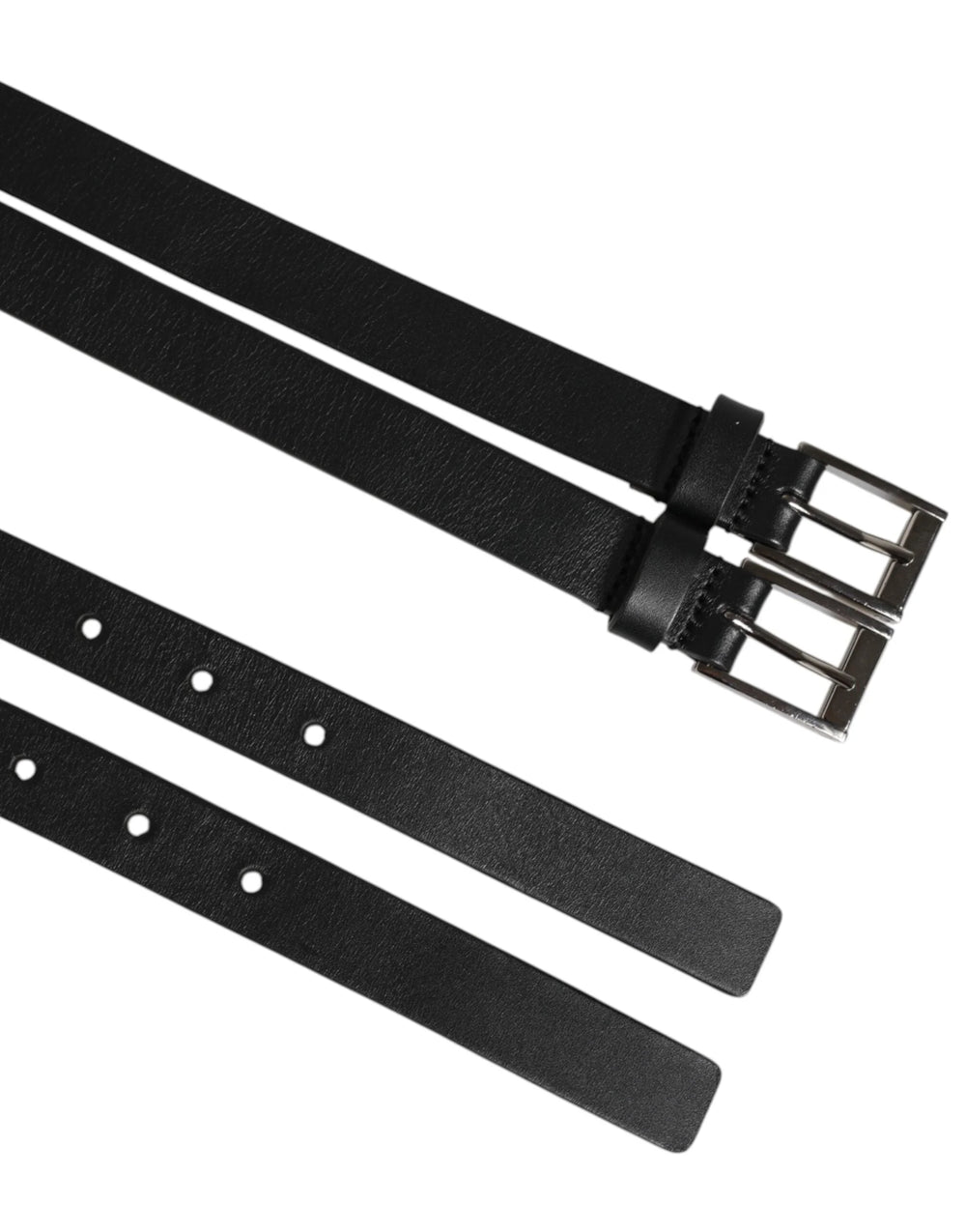 Dolce & Gabbana Black Double Strap Leather Silver Buckle Belt - 90 cm / 36 Inches - Belts