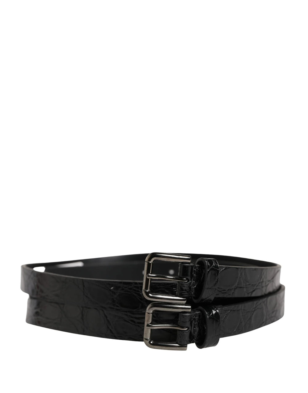 Dolce & Gabbana Black Double Strap Leather Silver Buckle Belt - 90 cm / 36 Inches
