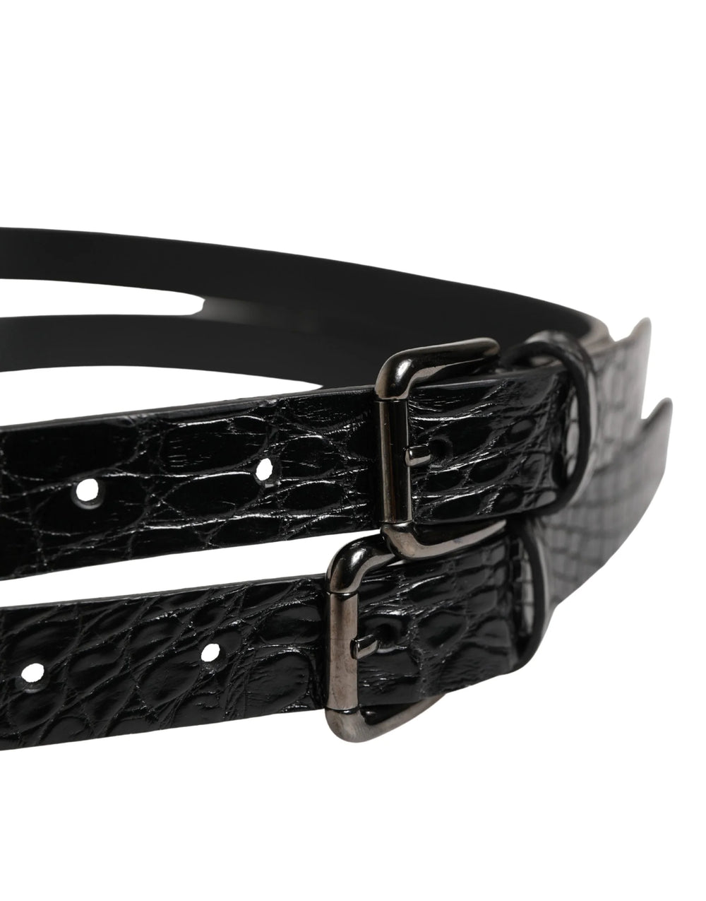 Dolce & Gabbana Black Double Strap Leather Silver Buckle Belt - 90 cm / 36 Inches
