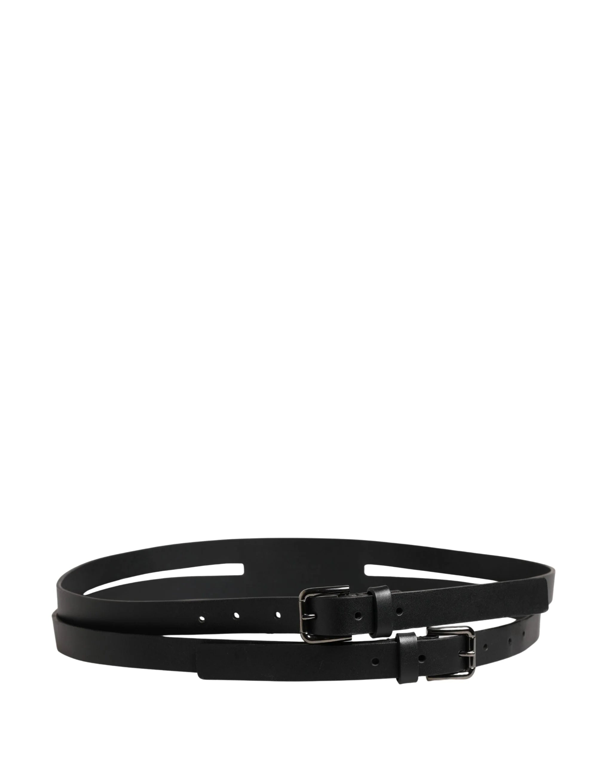Dolce & Gabbana Black Double Strap Leather Silver Buckle Belt - 90 cm / 36 Inches