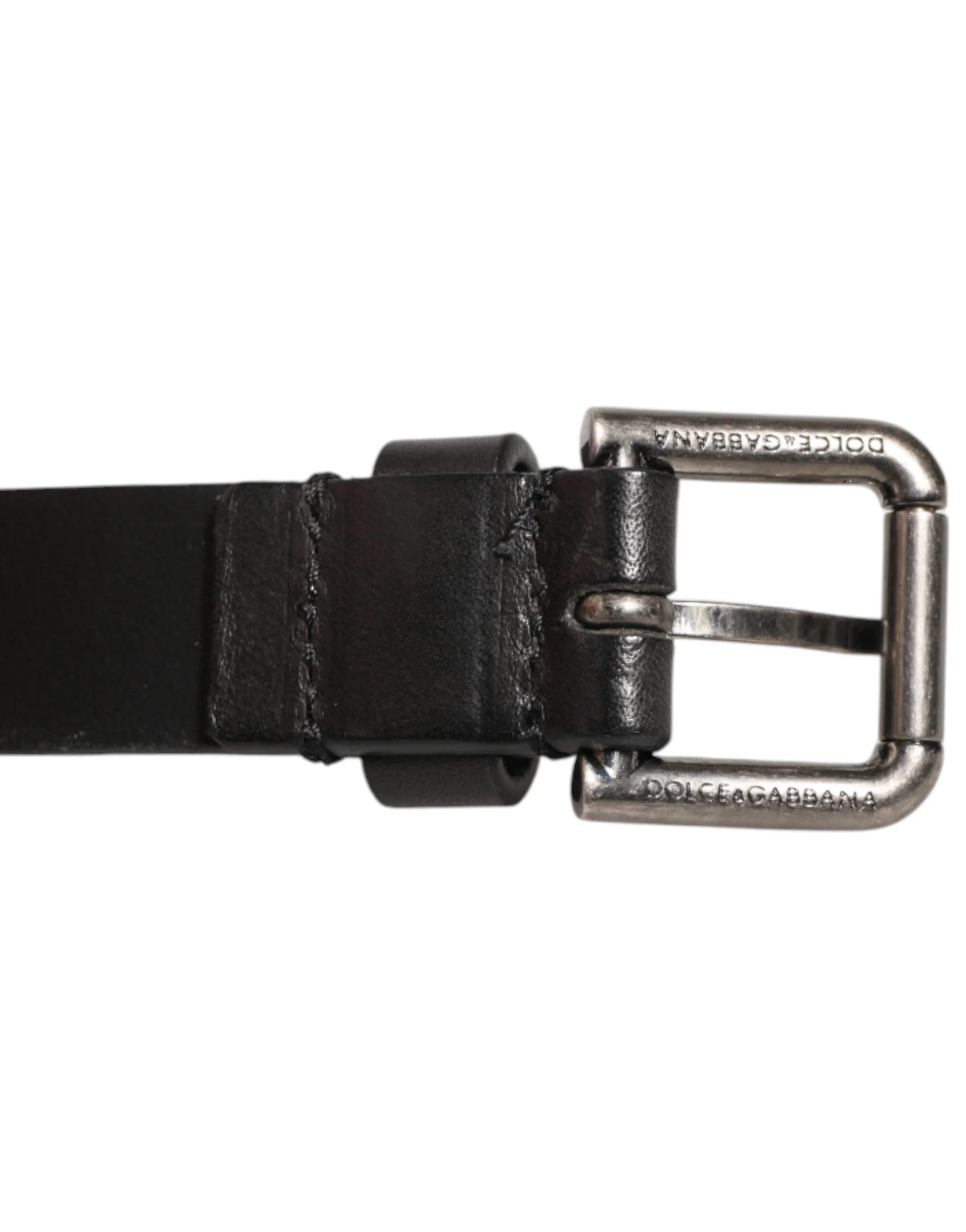 Dolce & Gabbana Black Double Strap Leather Silver Buckle Belt - 90 cm / 36 Inches - Belts