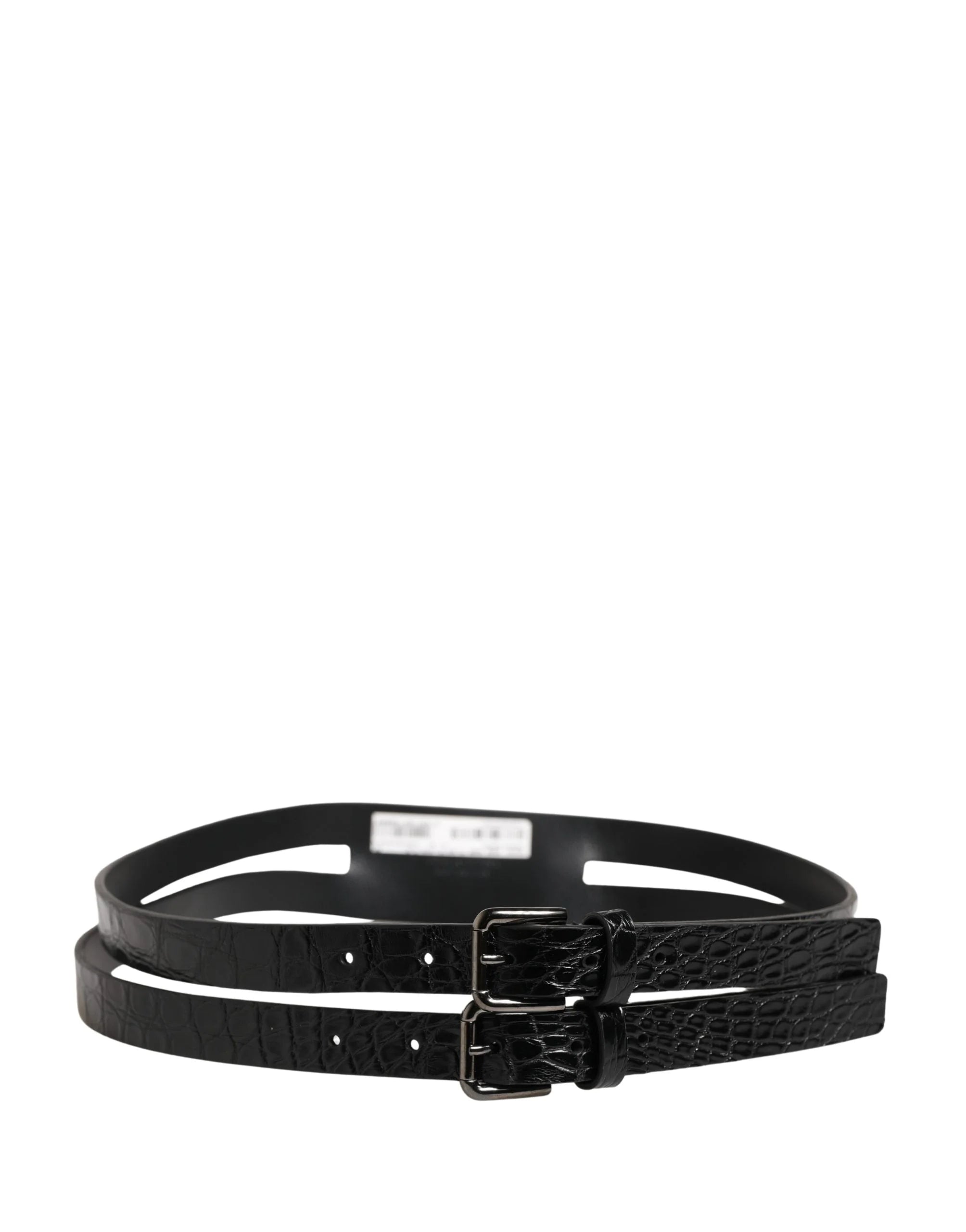 Dolce & Gabbana Black Double Strap Leather Silver Buckle Belt - 90 cm / 36 Inches
