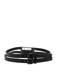 Dolce & Gabbana Black Double Strap Leather Silver Buckle Belt - 90 cm / 36 Inches