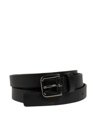 Dolce & Gabbana Black Double Strap Leather Silver Buckle Belt - 90 cm / 36 Inches