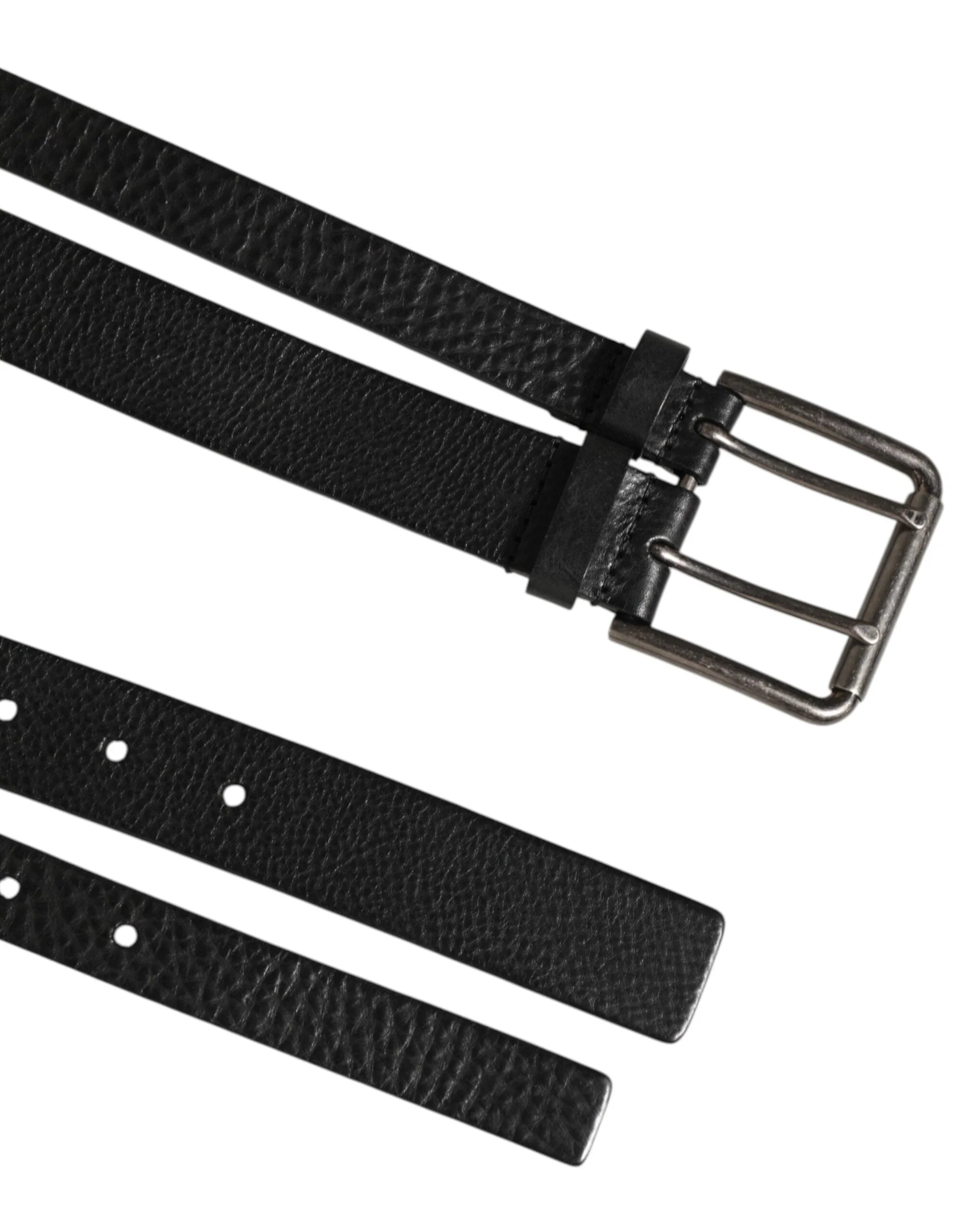 Dolce & Gabbana Black Double Strap Leather Silver Buckle Belt - Belts