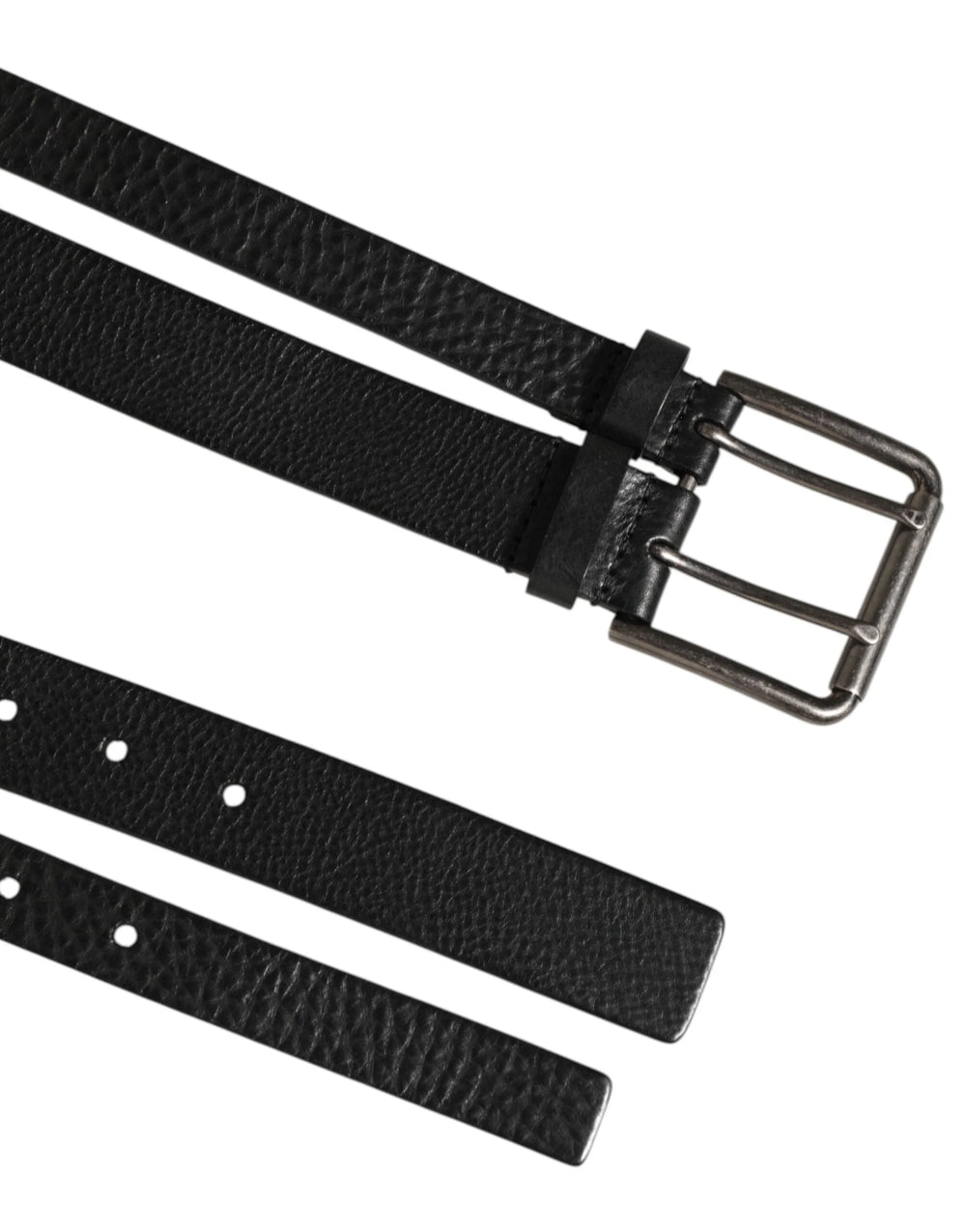 Dolce & Gabbana Black Double Strap Leather Silver Buckle Belt - Belts