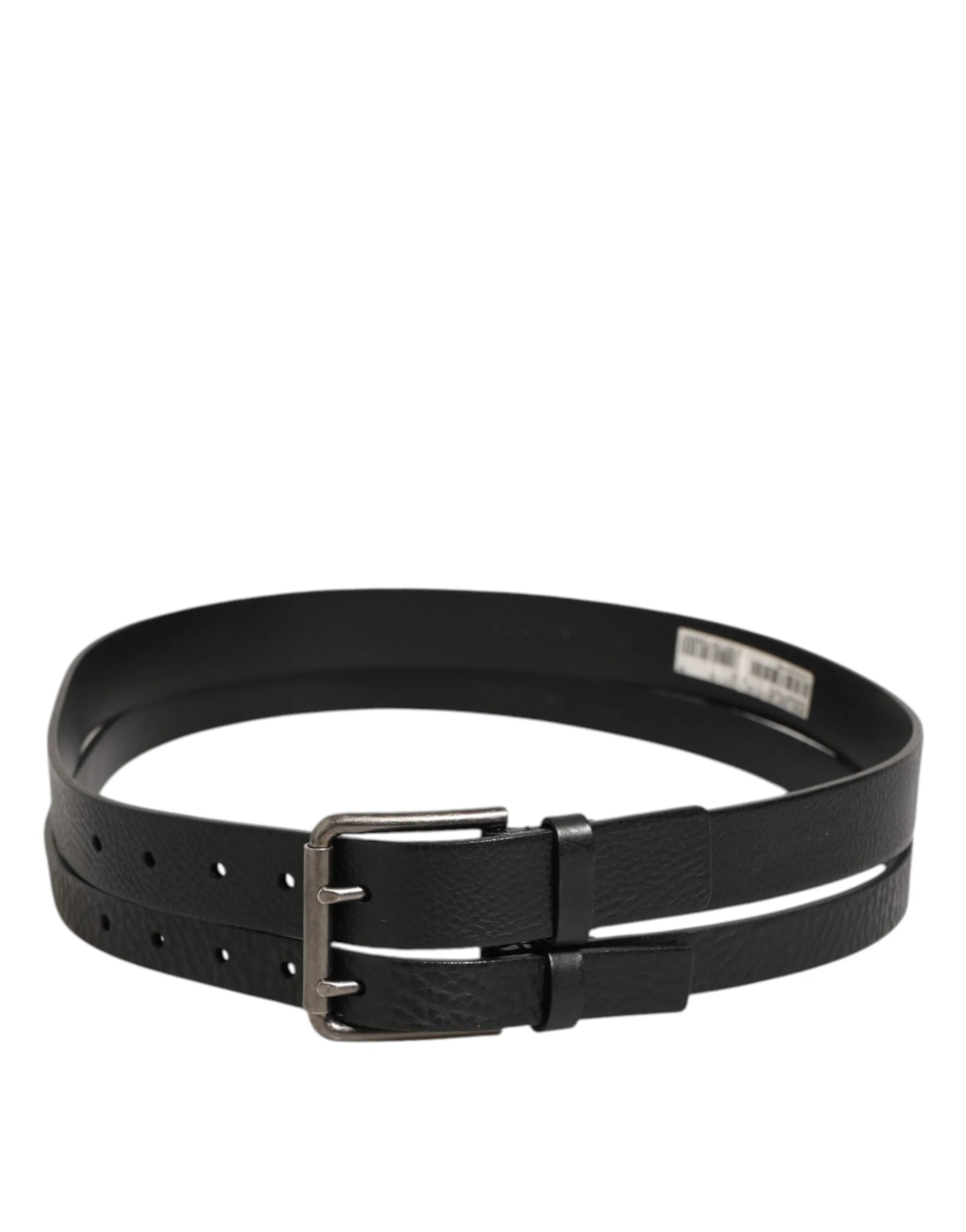 Dolce & Gabbana Black Double Strap Leather Silver Buckle Belt - Belts