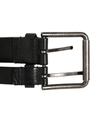 Dolce & Gabbana Black Double Strap Leather Silver Buckle Belt - Belts