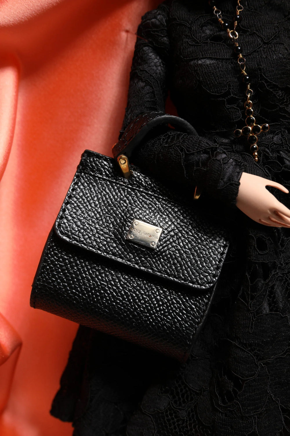 Dolce & Gabbana Black Dress Ceramic Porcelain Fashion Leather Sicily Dolls - Dollhouse Accessories