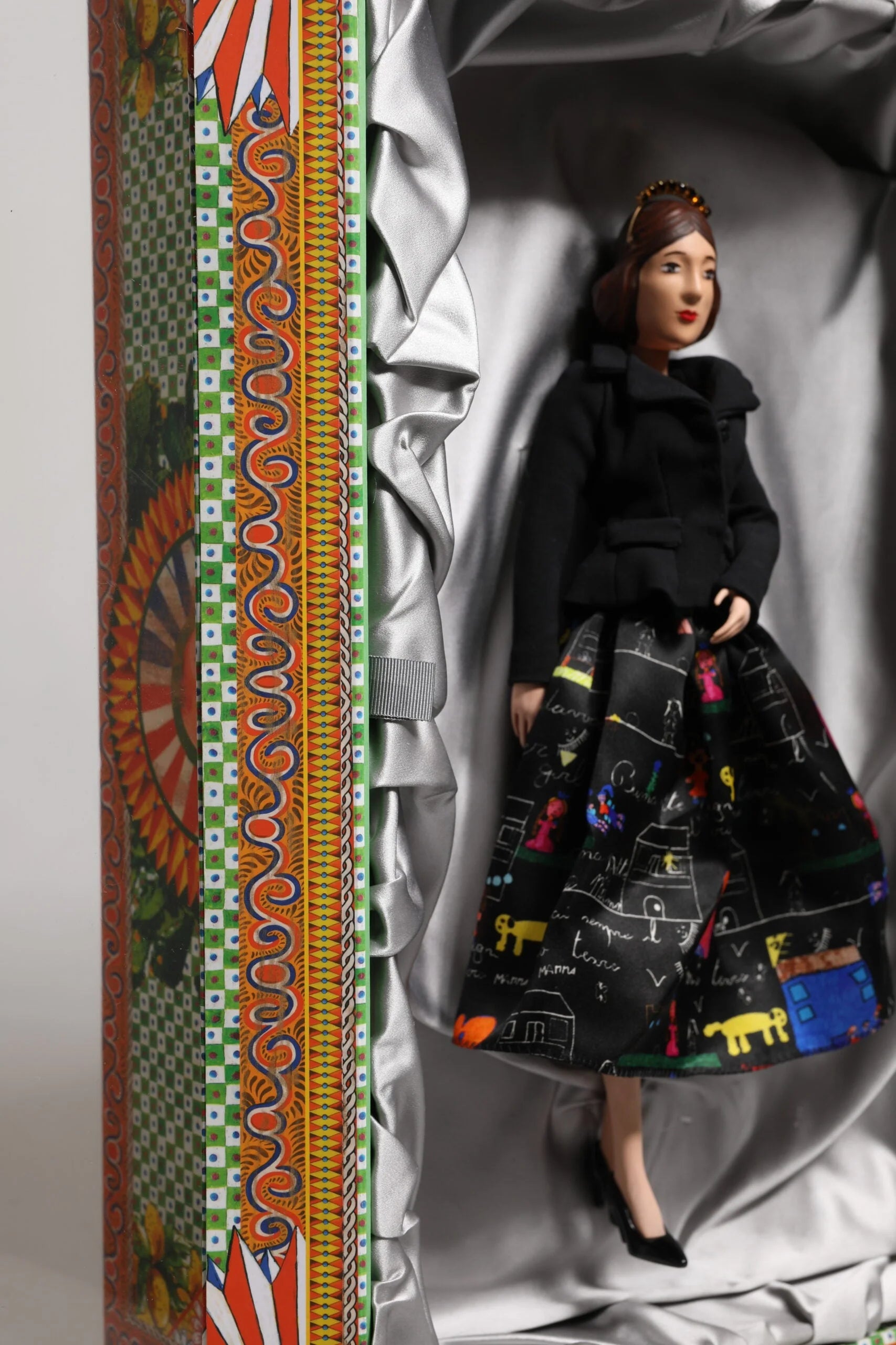 Dolce & Gabbana Black Dress Ceramic Porcelain Fashion Leather Sicily Dolls - Baguette Handbags