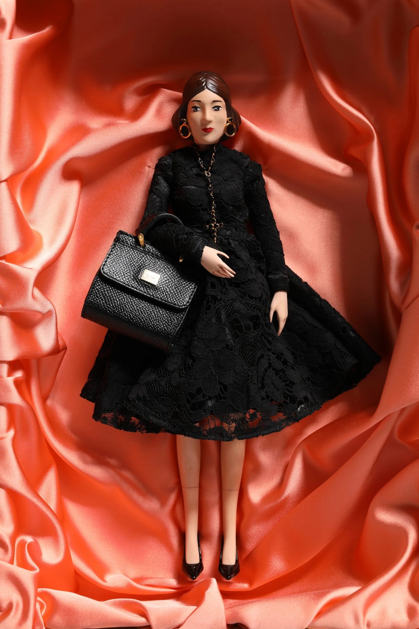 Dolce & Gabbana Black Dress Ceramic Porcelain Fashion Leather Sicily Dolls - Dollhouse Accessories
