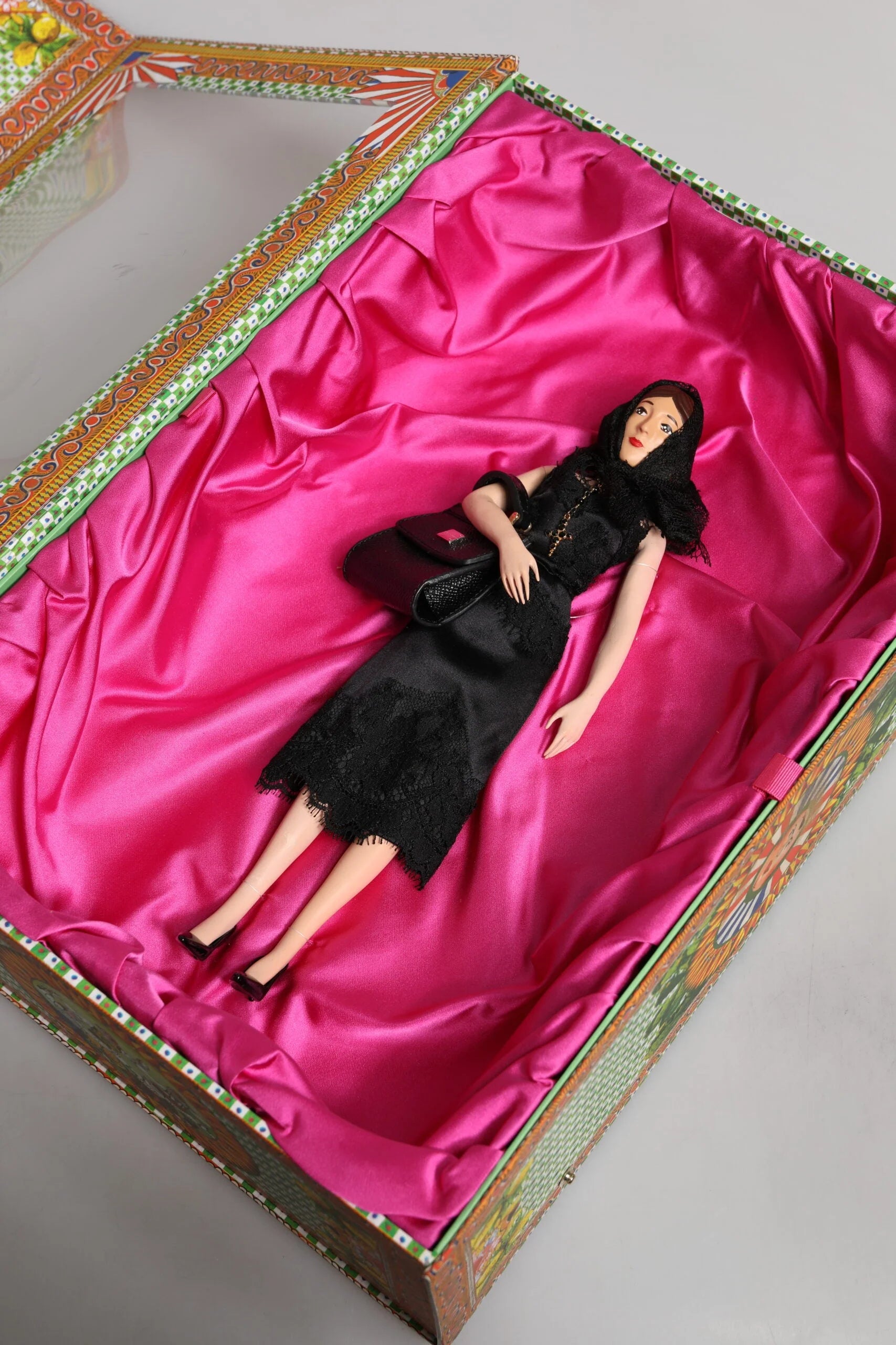 Dolce & Gabbana Black Dress Ceramic Porcelain Fashion Leather Sicily Dolls - Baguette Handbags