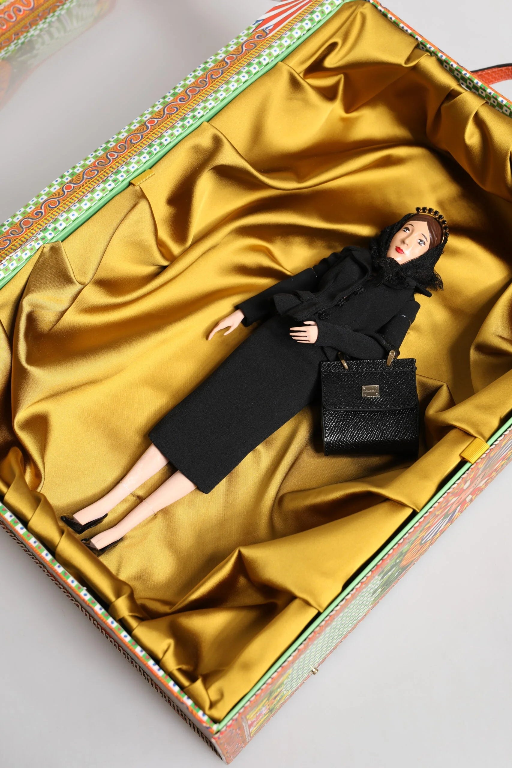 Dolce & Gabbana Black Dress Ceramic Porcelain Fashion Leather Sicily Dolls - Baguette Handbags