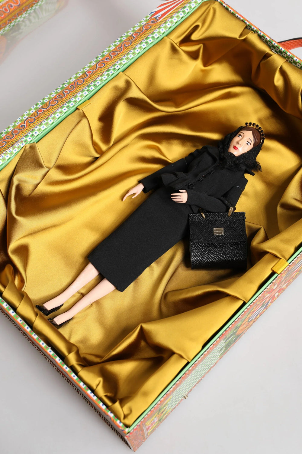 Dolce & Gabbana Black Dress Ceramic Porcelain Fashion Leather Sicily Dolls - Baguette Handbags