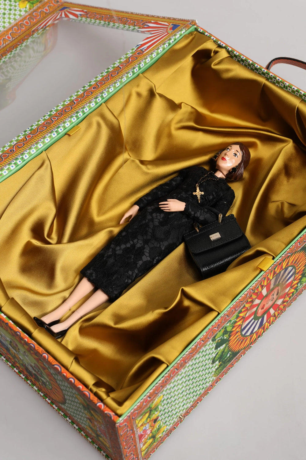 Dolce & Gabbana Black Dress Ceramic Porcelain Fashion Leather Sicily Dolls - Baguette Handbags
