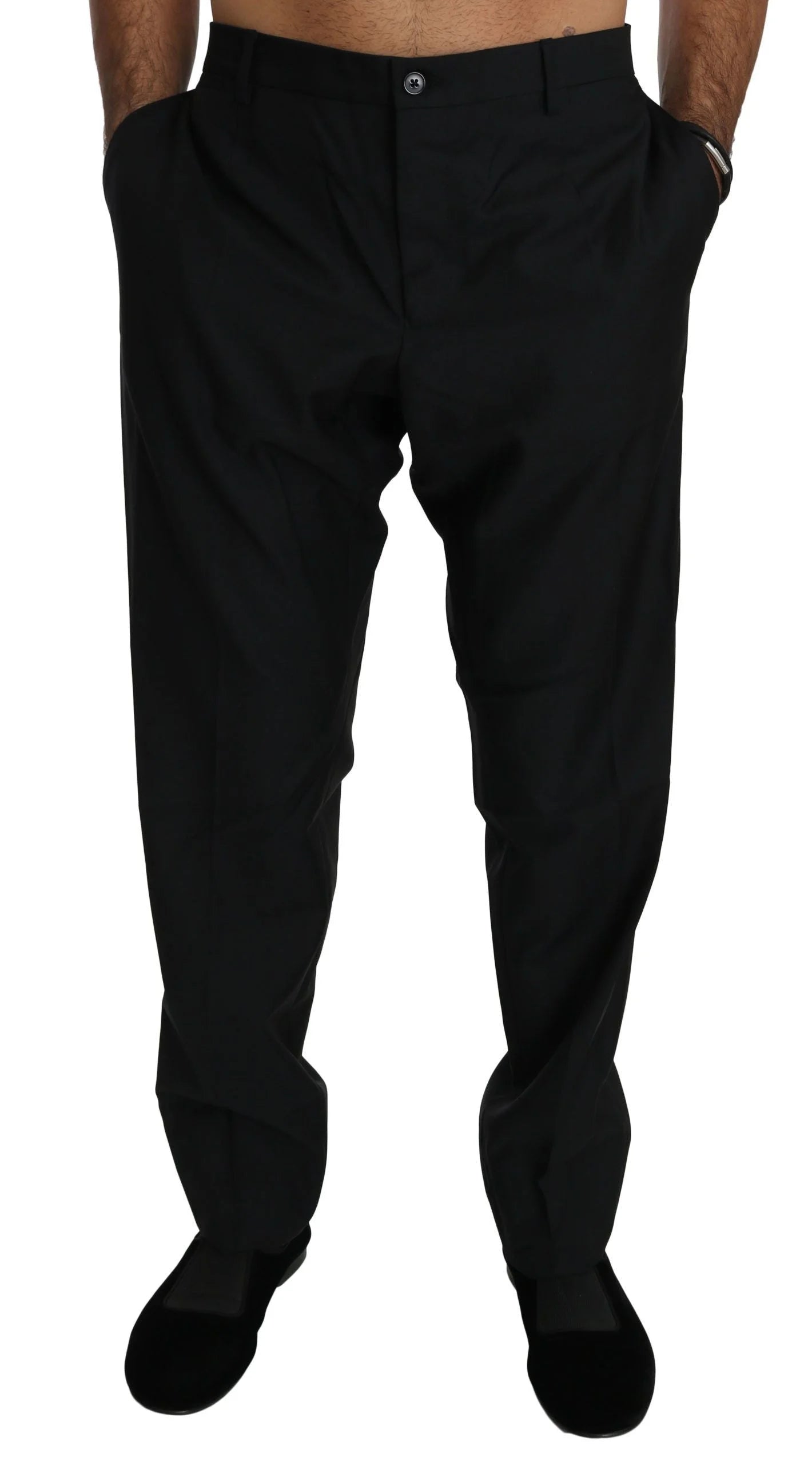 Dolce & Gabbana Black Dress Formal Trouser Men Wool Pants - IT56 | XXL - Trousers