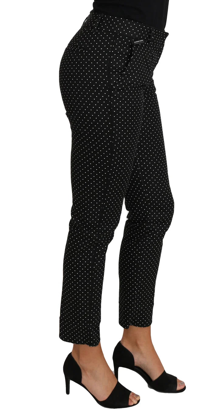 Dolce & Gabbana Black Dress Polka Dot Cropped Straight Pants - IT38|XS - Trousers