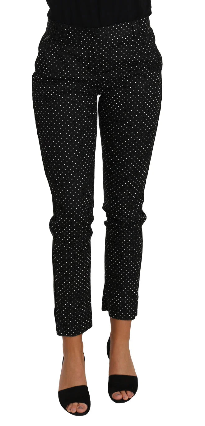 Dolce & Gabbana Black Dress Polka Dot Cropped Straight Pants - IT38|XS - Trousers