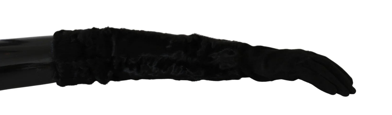Dolce & Gabbana Black Elbow Length Mitten Suede Fur Gloves - 7.5|S - Gloves & Mittens