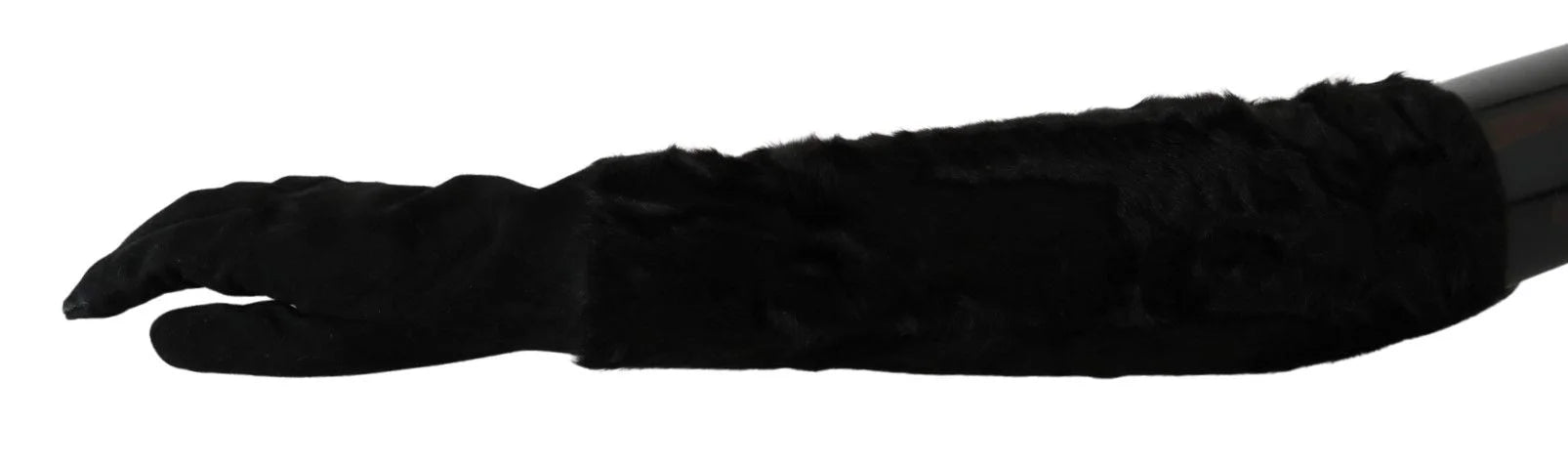 Dolce & Gabbana Black Elbow Length Mitten Suede Fur Gloves - 7.5|S