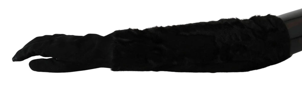 Dolce & Gabbana Black Elbow Length Mitten Suede Fur Gloves - 7.5|S