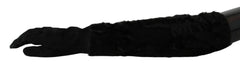 Dolce & Gabbana Black Elbow Length Mitten Suede Fur Gloves - 7.5|S