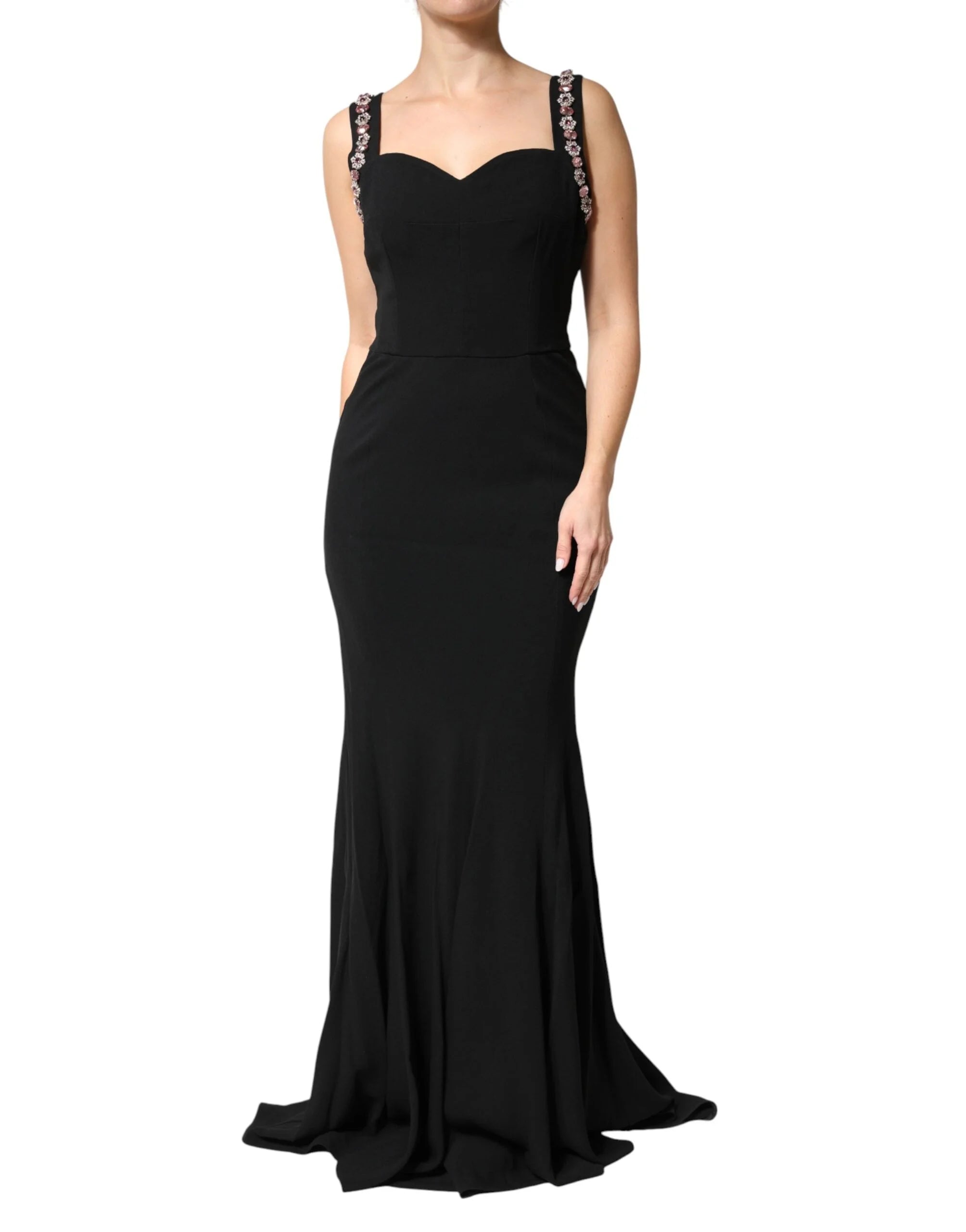Dolce & Gabbana Black Embellished Bodycon Long Gown Dress - IT48|XXL