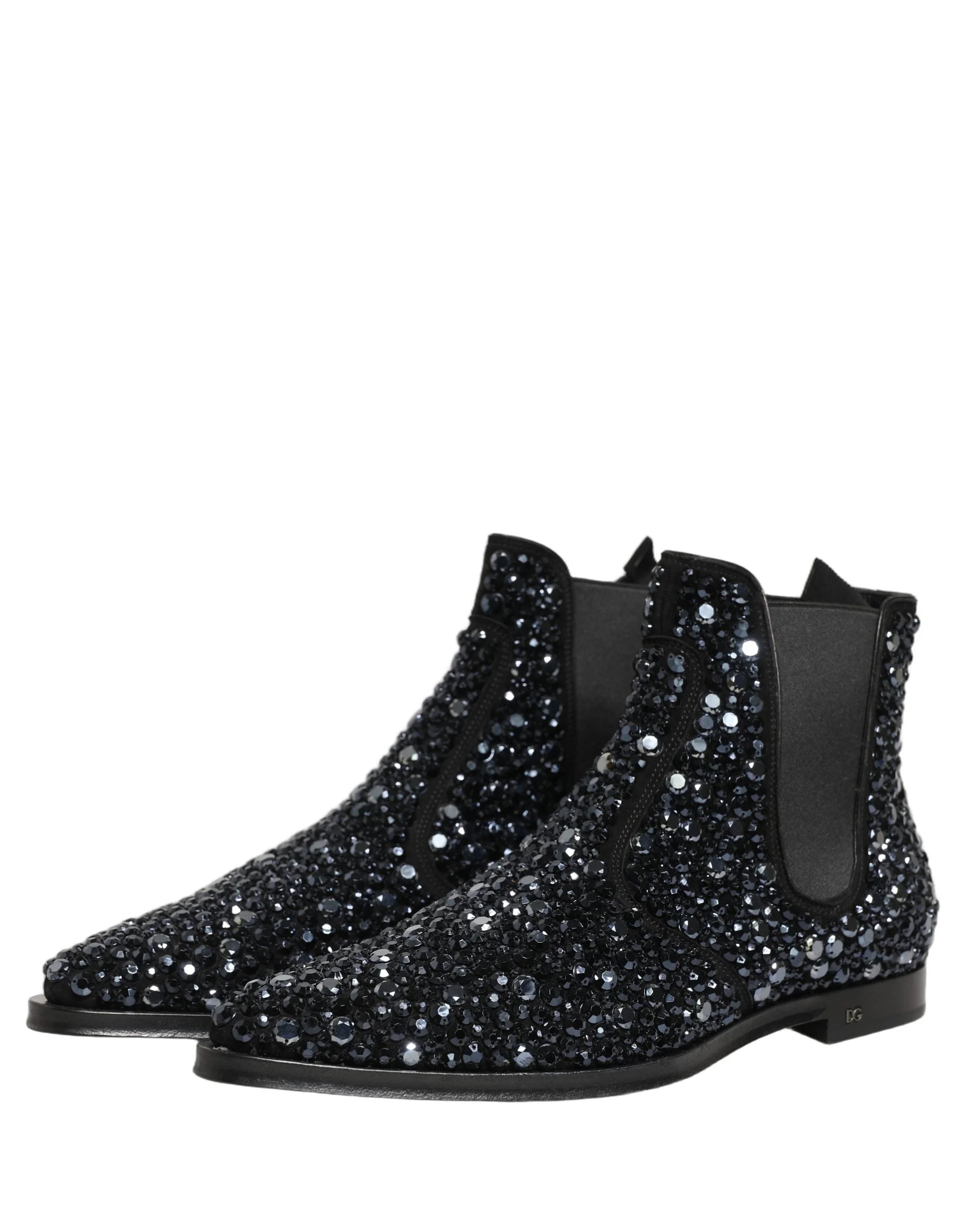 Dolce & Gabbana Black Embellished Chelsea Ankle Boots Shoes - EU45/US12
