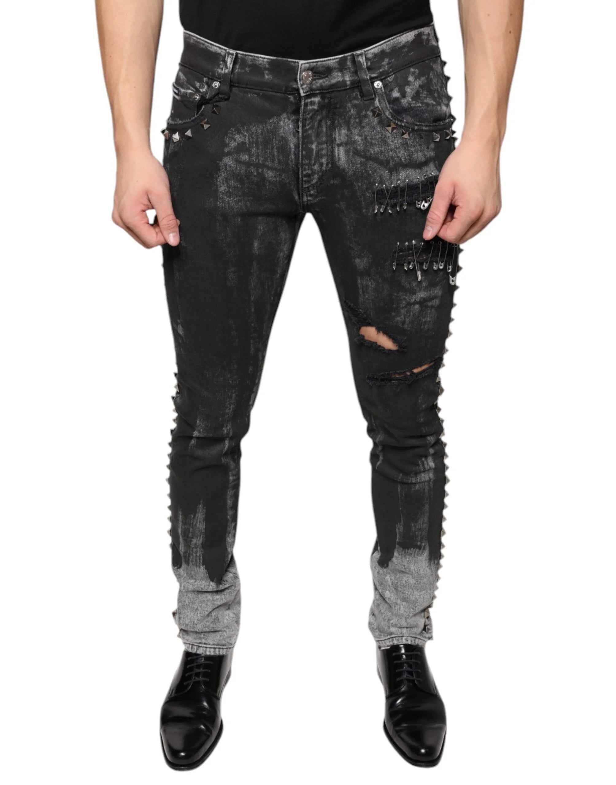 Dolce & Gabbana Black Embellished Cotton Skinny Denim Jeans - IT48 | M - Jeans