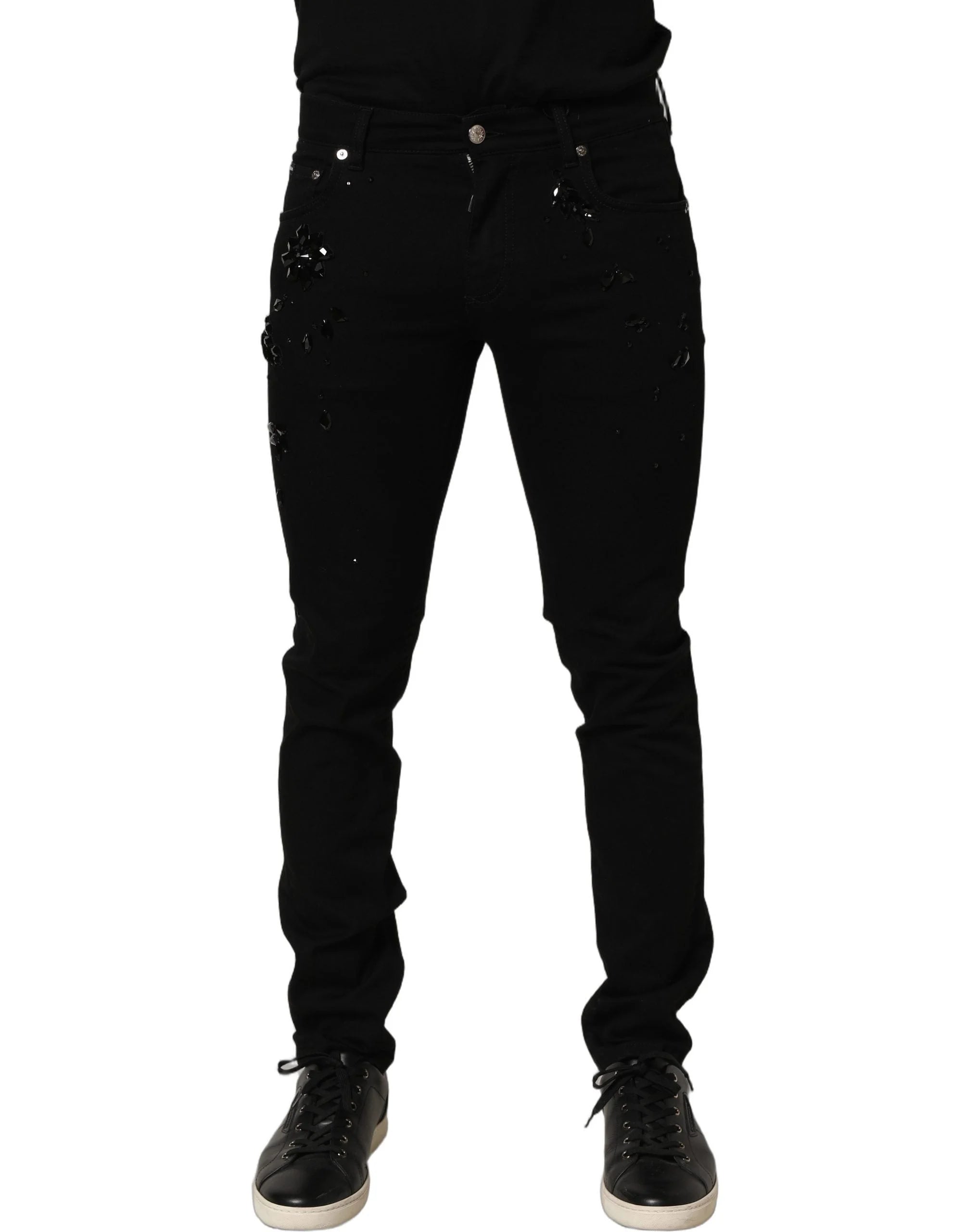 Dolce & Gabbana Black Embellished Cotton Skinny Denim Jeans - IT48 | M