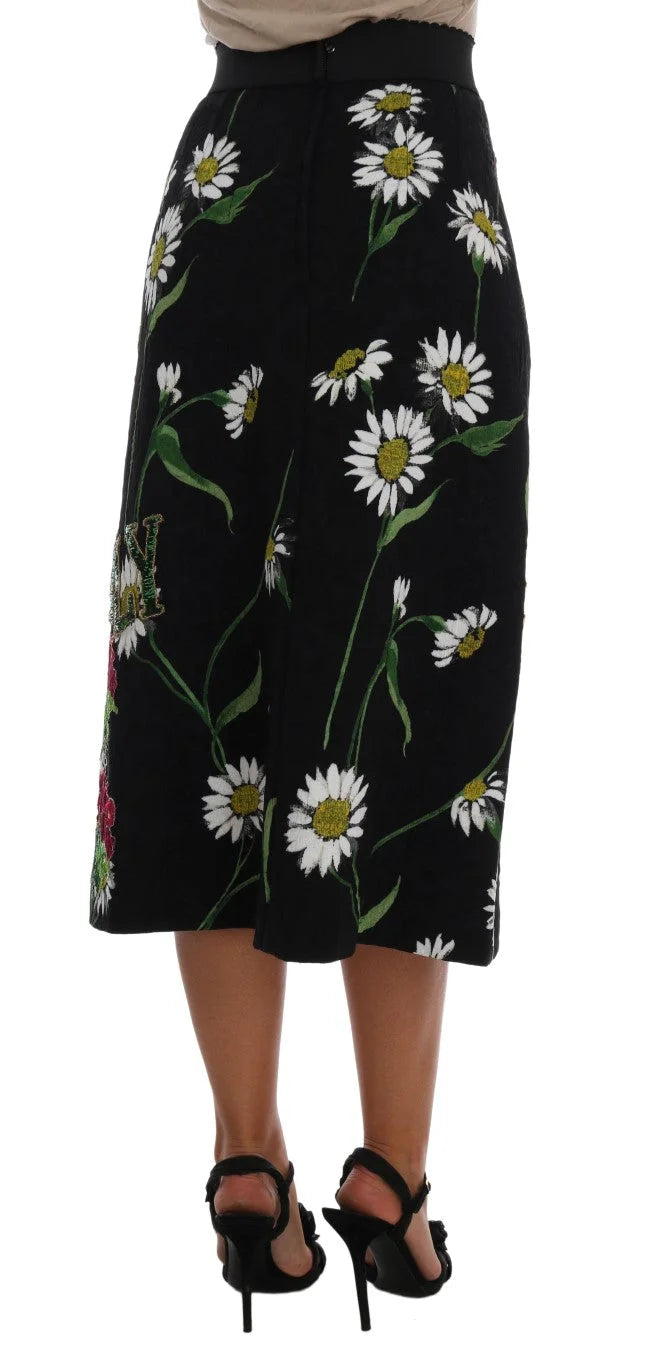Dolce & Gabbana Black Embellished Daisy Brocade Skirt - Skirts