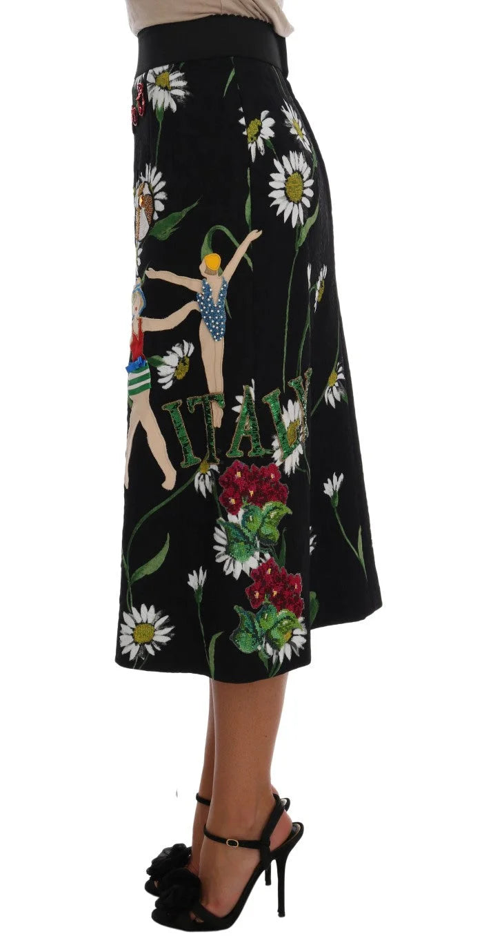 Dolce & Gabbana Black Embellished Daisy Brocade Skirt - Skirts