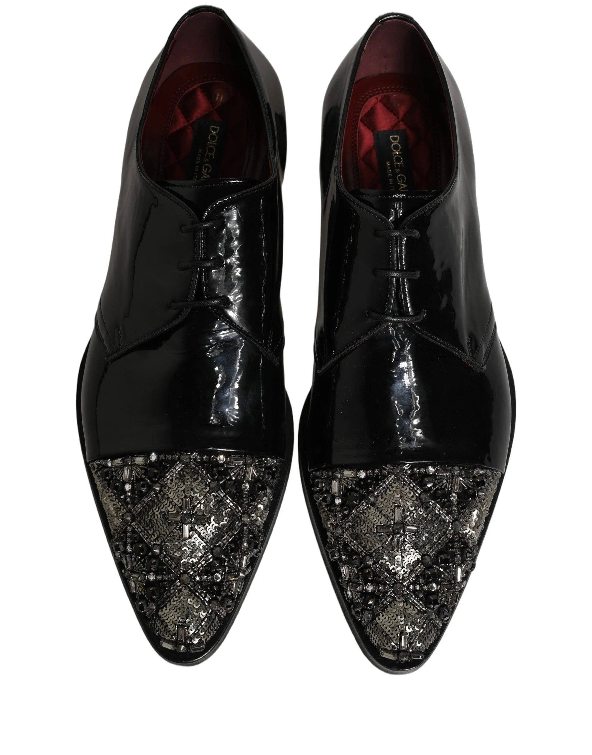 Rear view of Dolce & Gabbana embellished dress shoes highlighting the luxurious craftsmanship and heel ornamentation.