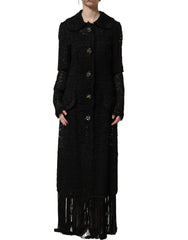 Dolce & Gabbana Black Embellished Guipure Lace Coat Jacket - IT40|S