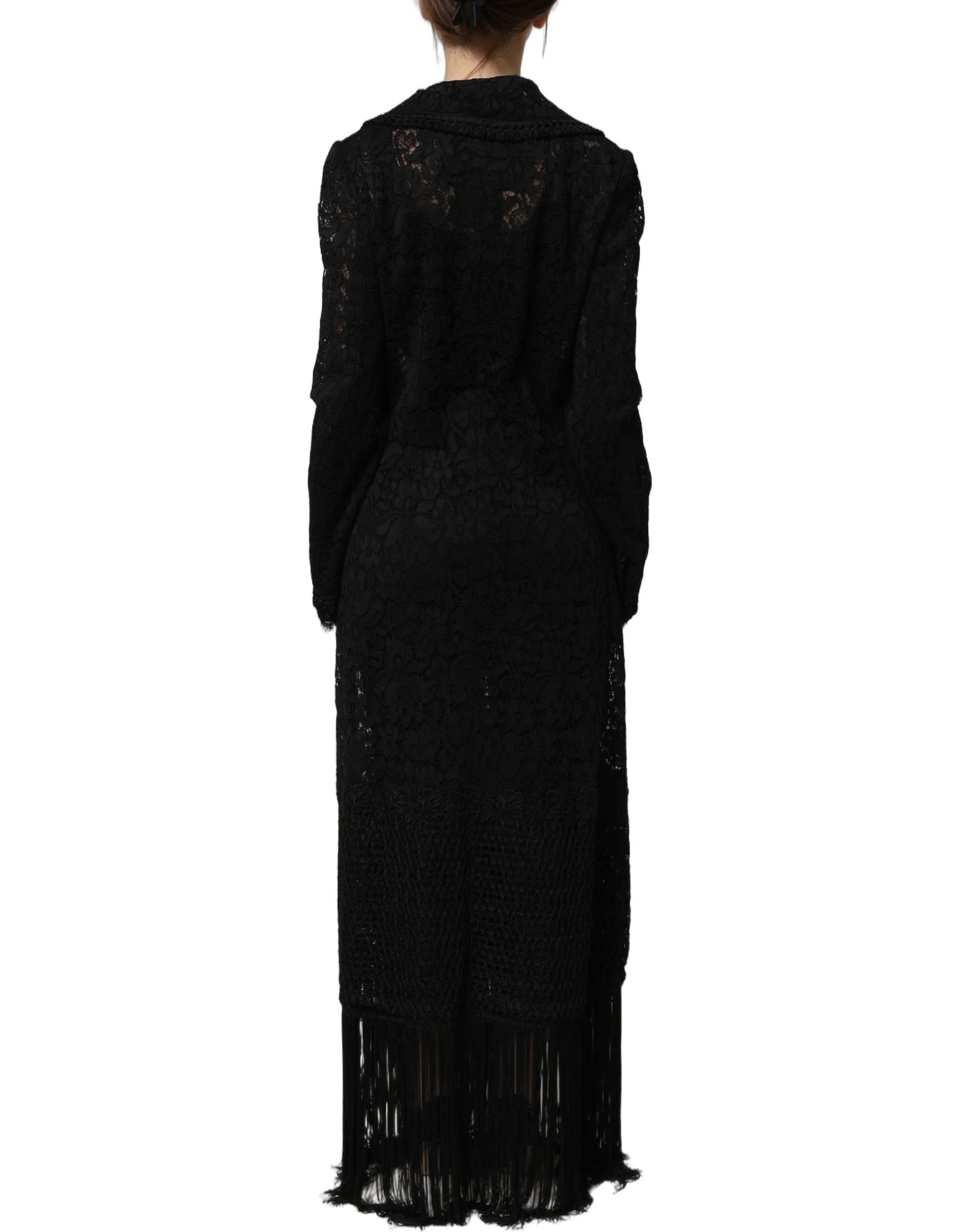 Dolce & Gabbana Black Embellished Guipure Lace Coat Jacket - IT40|S