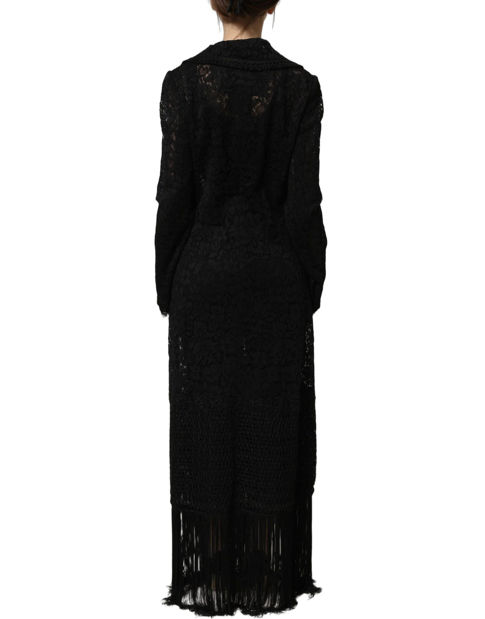 Dolce & Gabbana Black Embellished Guipure Lace Coat Jacket - IT40|S