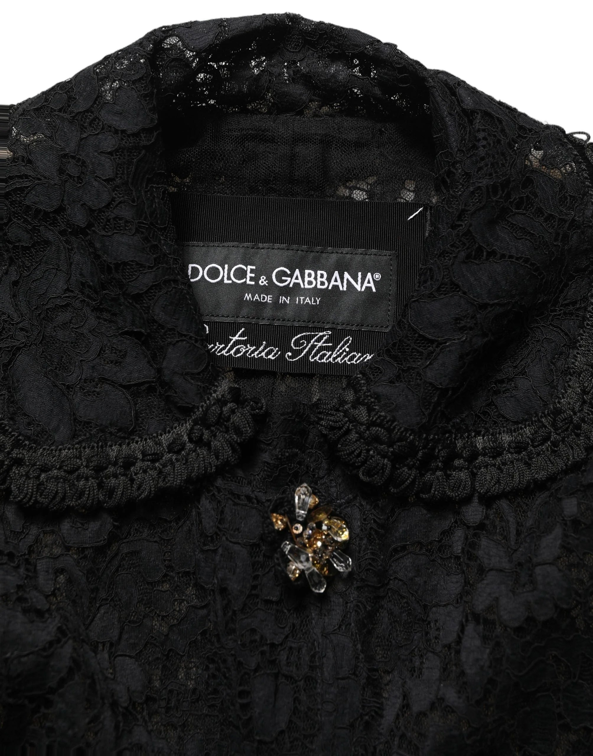 Dolce & Gabbana Black Embellished Guipure Lace Coat Jacket - IT40|S