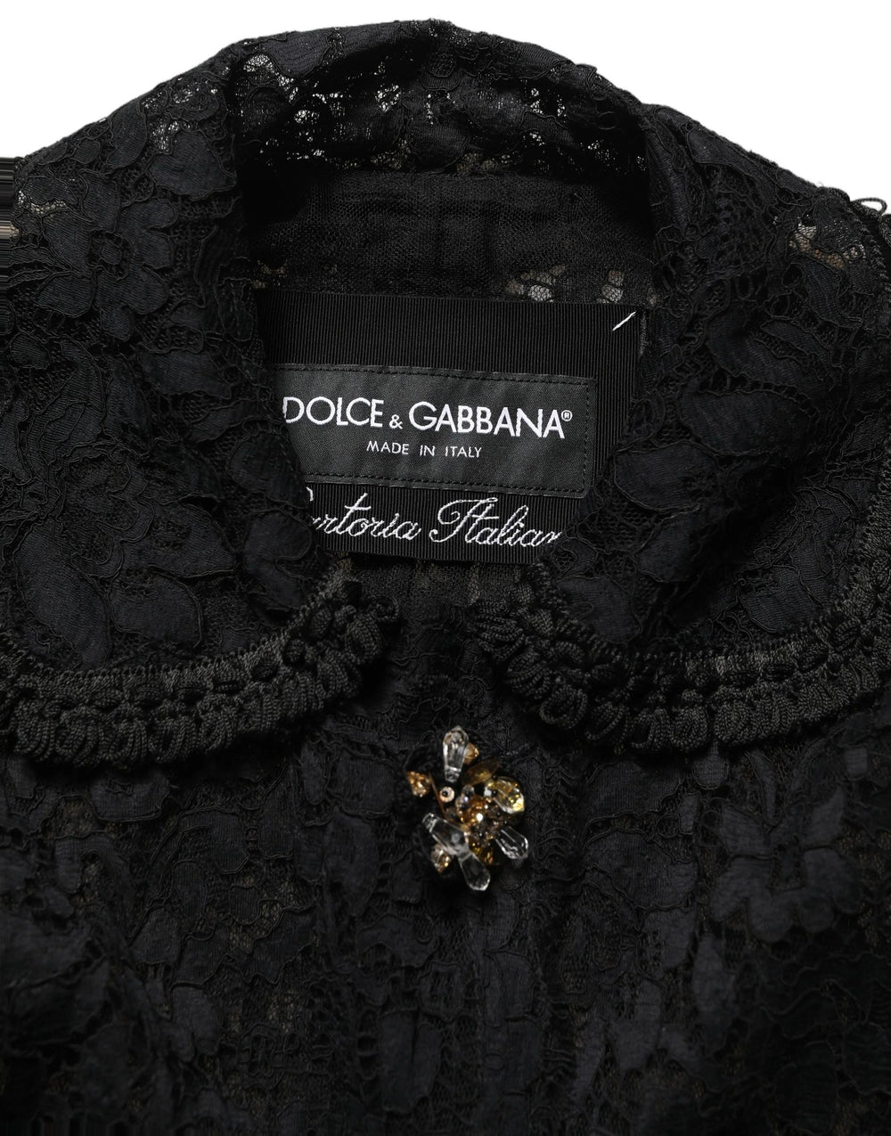 Dolce & Gabbana Black Embellished Guipure Lace Coat Jacket - IT40|S