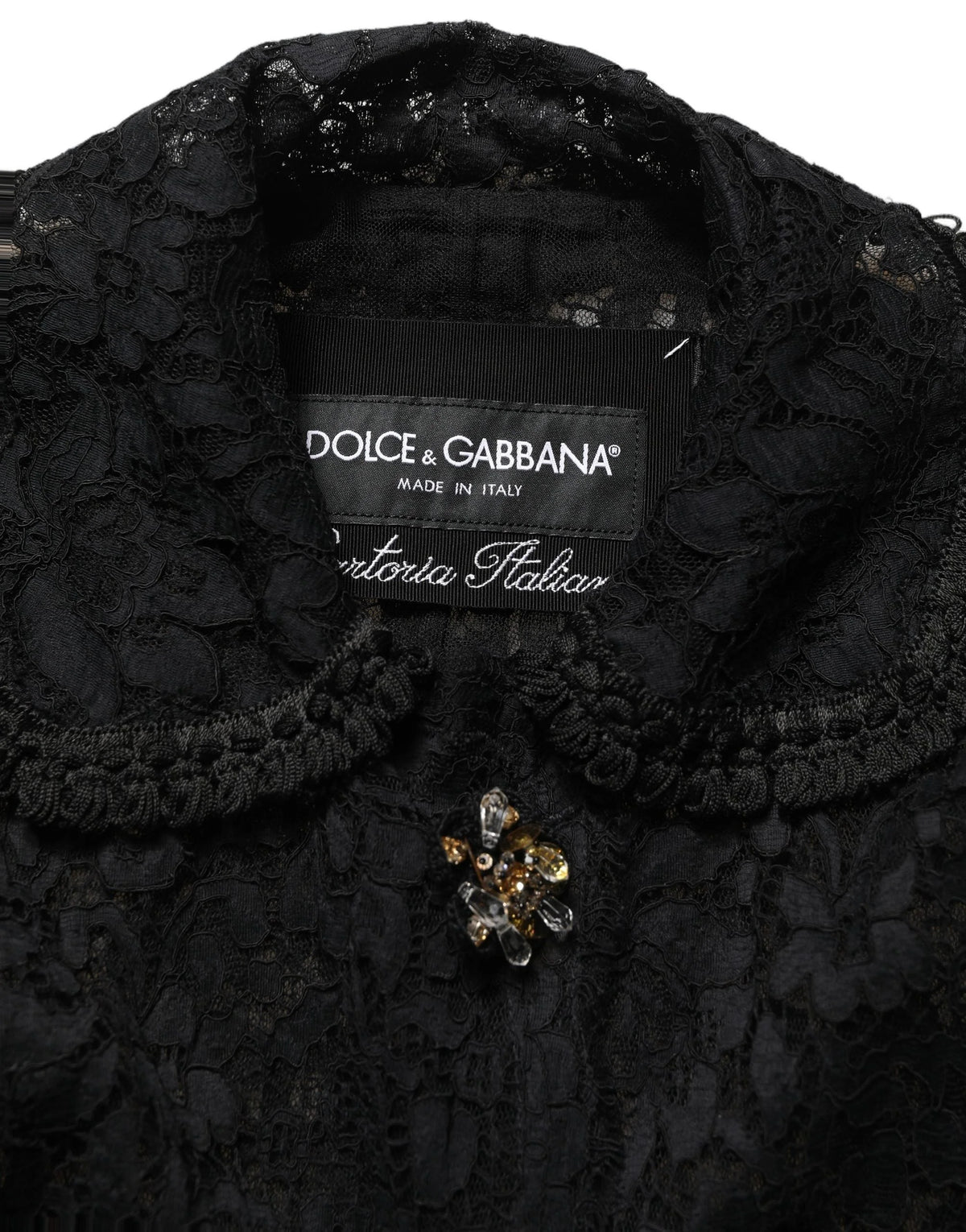 Dolce & Gabbana Black Embellished Guipure Lace Coat Jacket - IT40|S